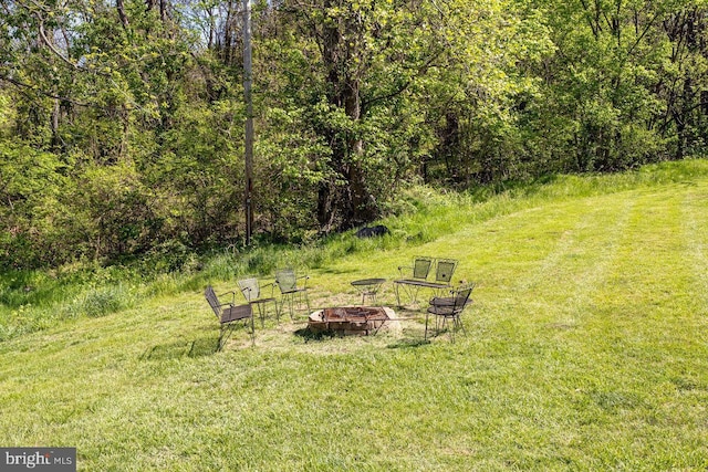 view of yard featuring a fire pit