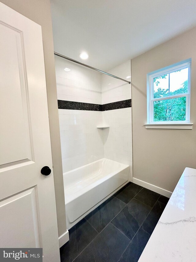 4655 Mountain Rd, Pasadena, MD 21122 - full bathroom with baseboards, shower / tub combination, and recessed lighting
