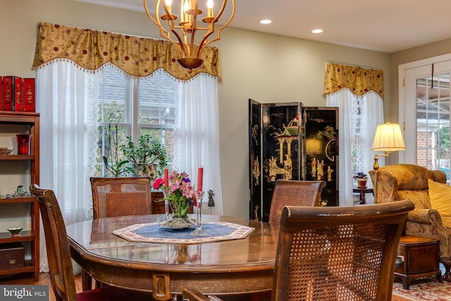 617 Redbud Ln, Woodstock, VA 22664 - dining area featuring a chandelier, recessed lighting, and a healthy amount of sunlight