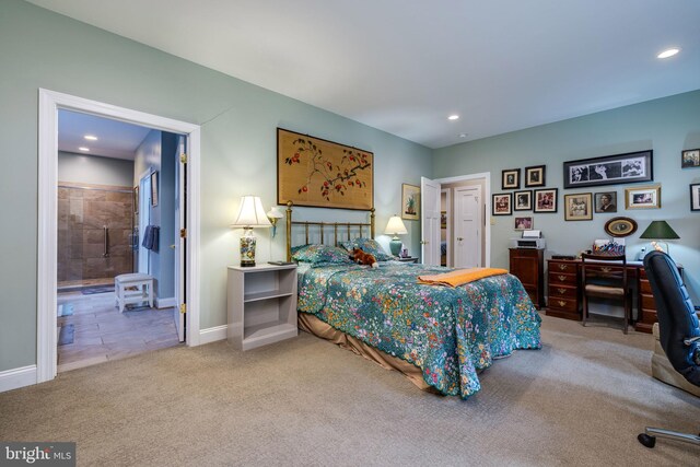 617 Redbud Ln, Woodstock, VA 22664 - bedroom with baseboards, ensuite bath, recessed lighting, and carpet flooring
