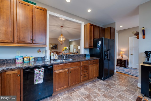 617 Redbud Ln, Woodstock, VA 22664 - kitchen with a sink, brown cabinetry, and black appliances