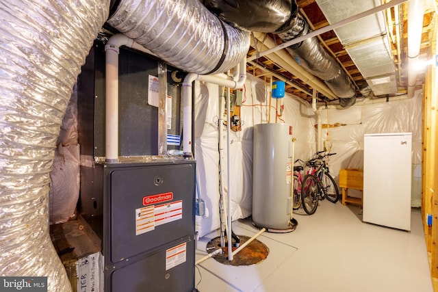 utility room with water heater and heating unit