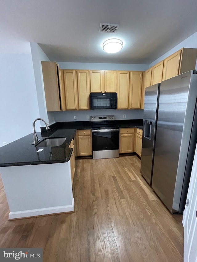 42480 Rockrose Sq Unit 202, Brambleton, VA 20148 - kitchen featuring appliances with stainless steel finishes, a sink, and light brown cabinets