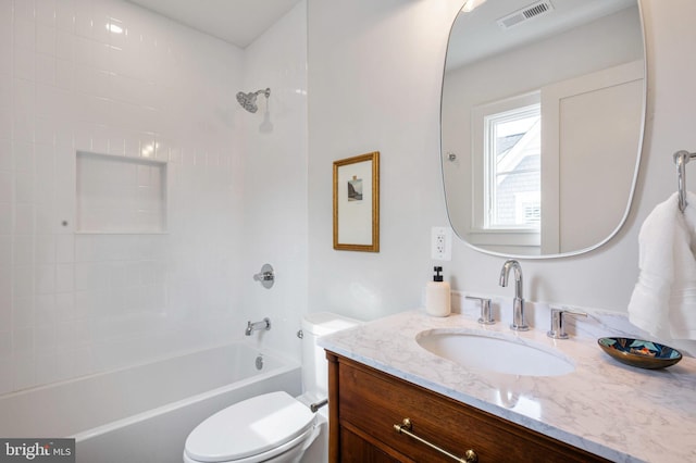 full bathroom featuring vanity, toilet, and tub / shower combination