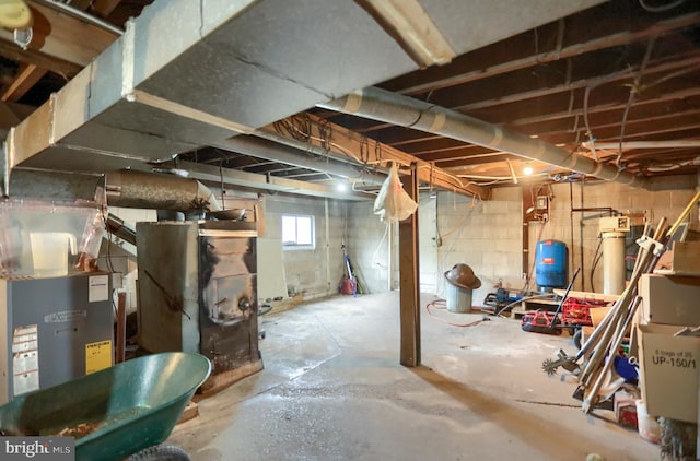 basement featuring water heater