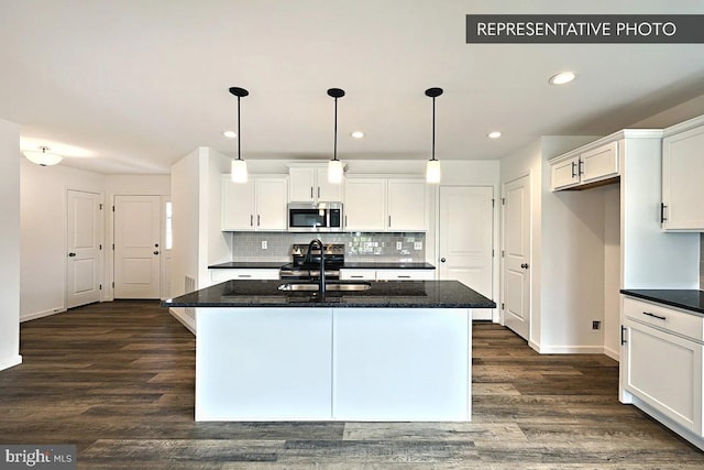346 Acer Ave Lot 728B, State College, PA 16803 - kitchen with a sink, decorative backsplash, stainless steel microwave, and dark wood finished floors
