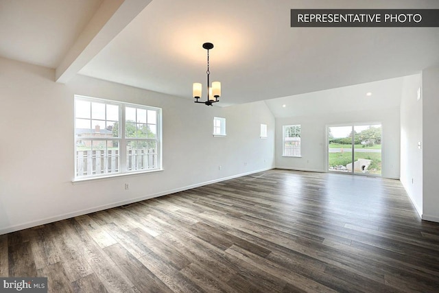 346 Acer Ave Lot 728B, State College, PA 16803 - unfurnished room featuring a chandelier, dark wood-type flooring, lofted ceiling, baseboards, and recessed lighting