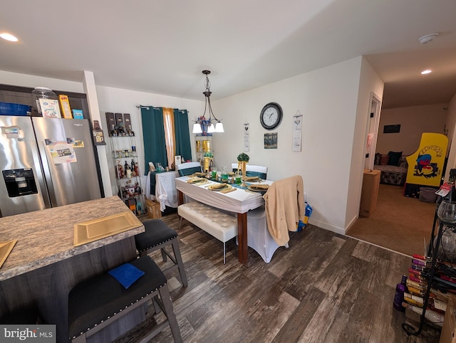 12475 Staytonville Rd, Harrington, DE 19952 - dining space with dark wood finished floors, baseboards, and recessed lighting