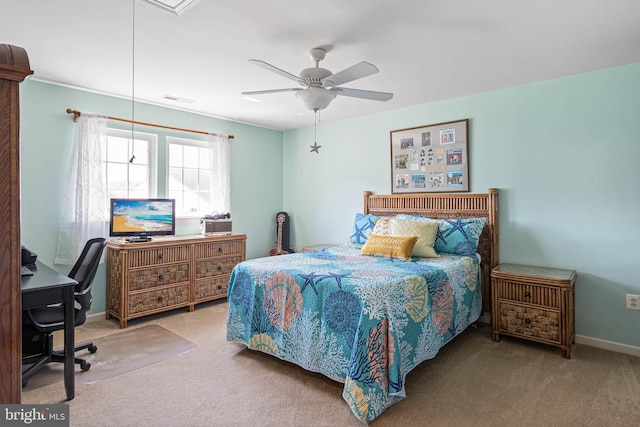 37959 Bayview Cir E, Selbyville, DE 19975 - bedroom featuring carpet floors, ceiling fan, visible vents, and baseboards