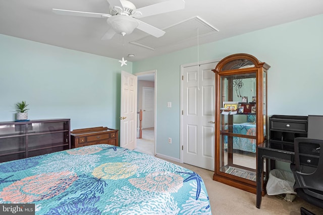 37959 Bayview Cir E, Selbyville, DE 19975 - carpeted bedroom featuring a closet, attic access, and a ceiling fan