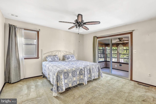 511 Chelton Ave, Burlington, NJ 08016 - bedroom with a ceiling fan, carpet floors, baseboards, access to outside, and visible vents