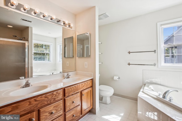 full bath with tile patterned floors, a sink, and visible vents