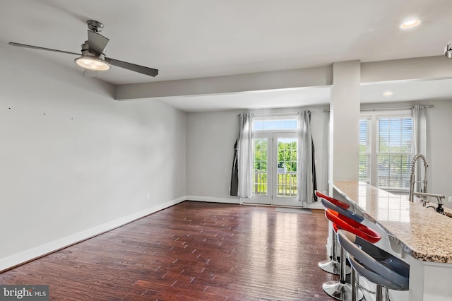 15343 Tewkesbury Pl, Upper Marlboro, MD 20774 - dining area featuring a ceiling fan, dark wood-type flooring, recessed lighting, and baseboards