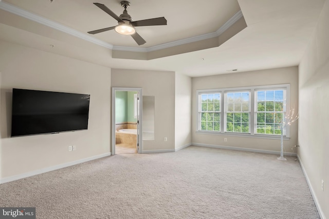 15343 Tewkesbury Pl, Upper Marlboro, MD 20774 - unfurnished bedroom featuring ornamental molding, baseboards, carpet floors, a tray ceiling, and ensuite bathroom