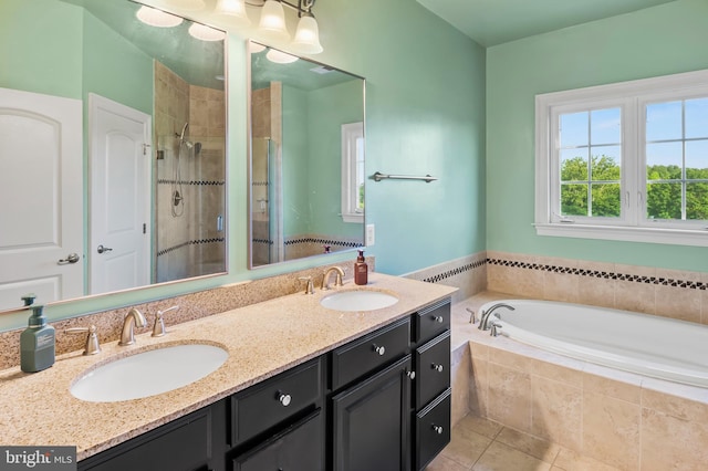 15343 Tewkesbury Pl, Upper Marlboro, MD 20774 - full bathroom featuring a shower stall, a garden tub, double vanity, and tile patterned floors