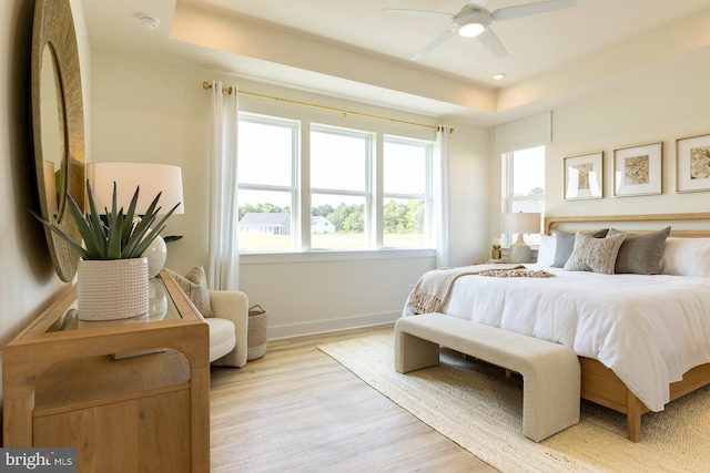 35247 Duck Haven Rd, Selbyville, DE 19975 - bedroom with a tray ceiling, baseboards, and light wood-style floors