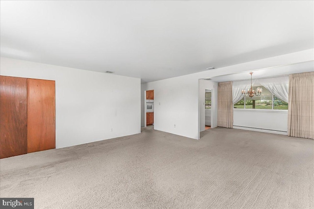 3205 Sharon Ln, Norristown, PA 19403 - unfurnished living room with light colored carpet, a chandelier, and baseboard heating