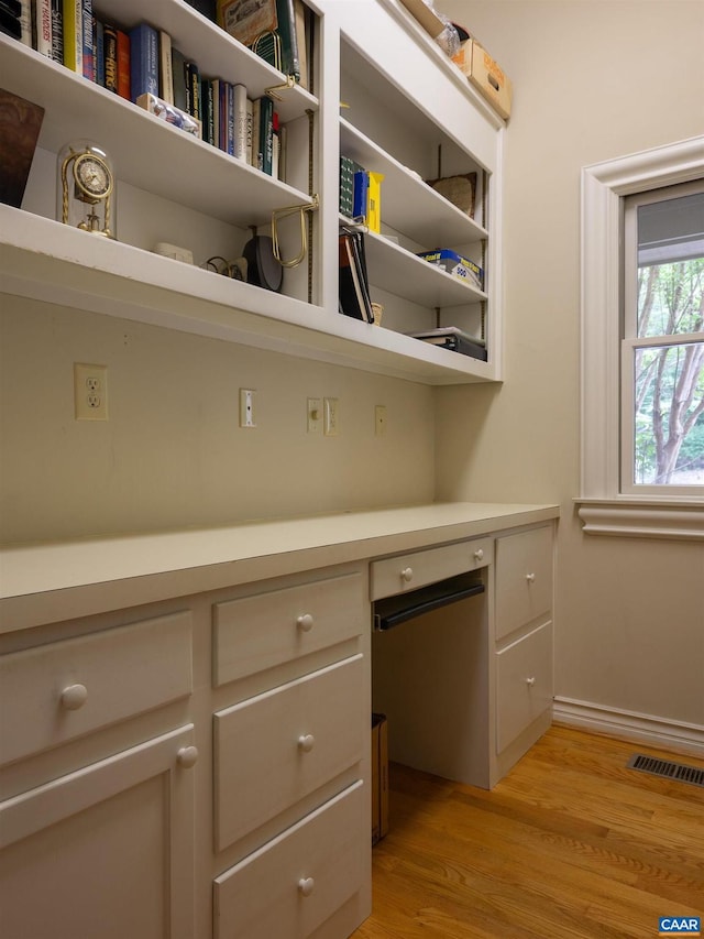 481 Stoney Creek E, Nellysford, VA 22958 - unfurnished office featuring built in study area, visible vents, baseboards, and light wood-type flooring