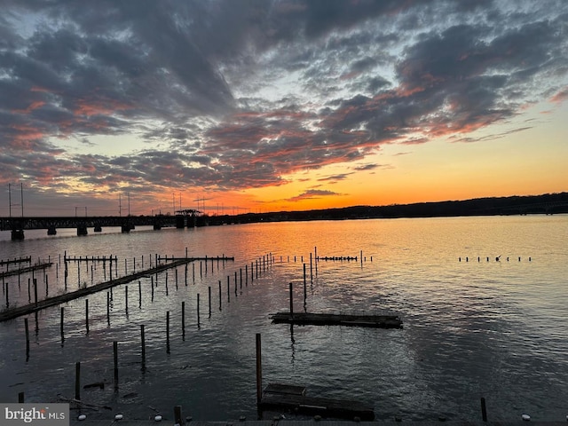 view of dock featuring a water view