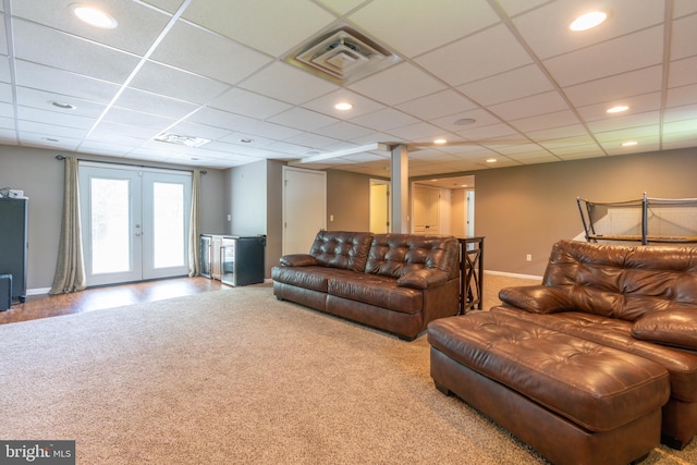 3305 Baker Ct, Altoona, PA 16602 - carpeted living room featuring baseboards, french doors, recessed lighting, and a drop ceiling