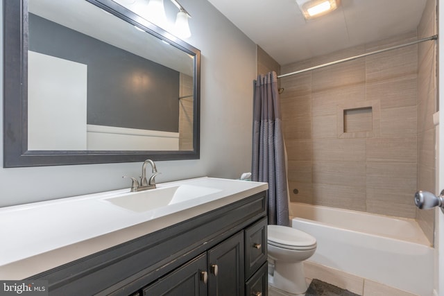 3305 Baker Ct, Altoona, PA 16602 - bathroom with toilet, shower / bathtub combination with curtain, vanity, and tile patterned floors