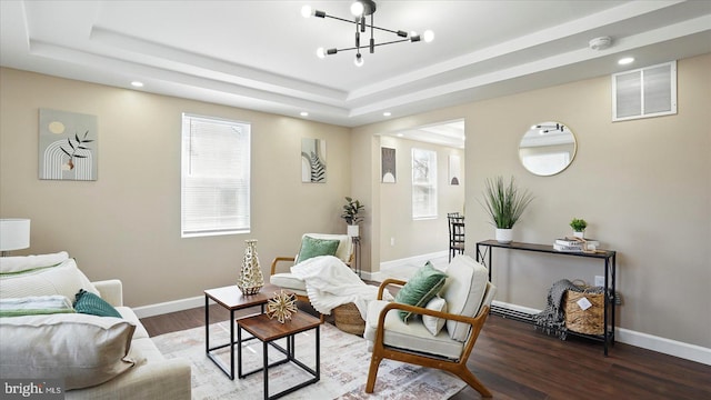 5427 Gradin Ave, Gwynn Oak, MD 21207 - sitting room with visible vents, baseboards, a raised ceiling, a notable chandelier, and recessed lighting