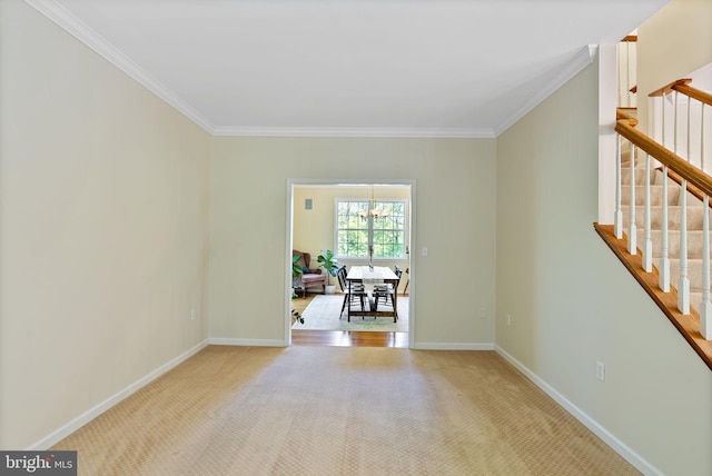117 Graystone Farm Rd, White Hall, MD 21161 - unfurnished room with ornamental molding, stairs, carpet floors, baseboards, and a chandelier
