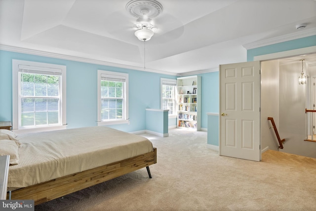 117 Graystone Farm Rd, White Hall, MD 21161 - bedroom featuring carpet, a tray ceiling, ornamental molding, baseboards, and ceiling fan