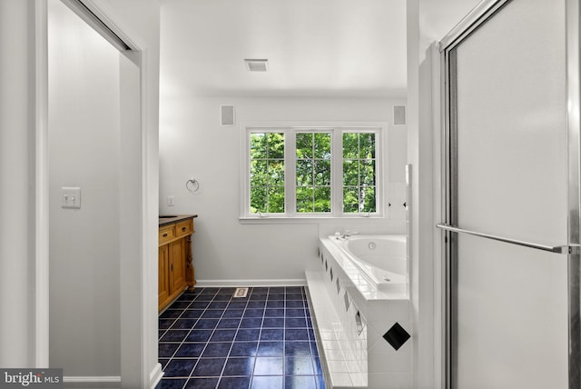 117 Graystone Farm Rd, White Hall, MD 21161 - bathroom with tile patterned flooring, baseboards, a bath, vanity, and a shower with door