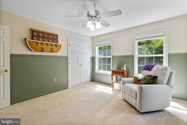 117 Graystone Farm Rd, White Hall, MD 21161 - sitting room with wainscoting, ceiling fan, and carpet flooring
