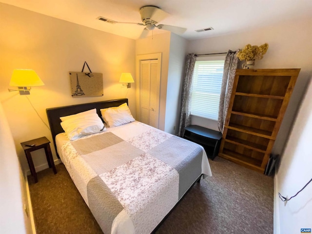518 Meade Ave, Charlottesville, VA 22902 - carpeted bedroom with visible vents, a closet, and a ceiling fan