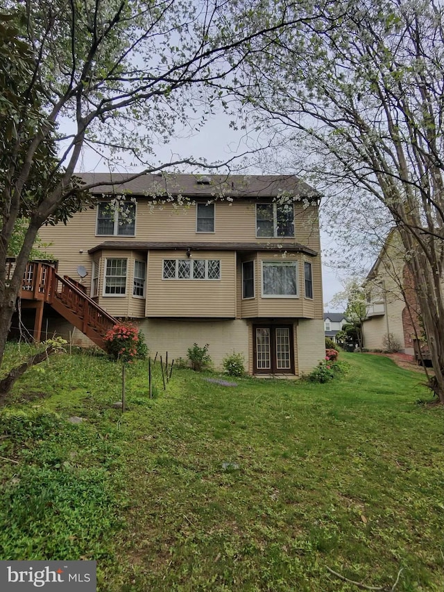 5408 Kennington Pl, Fairfax, VA 22032 - rear view of house with stairway, a lawn, and french doors