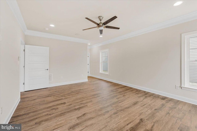 12524 Salisbury Rd, Ocean City, MD 21842 - unfurnished room featuring baseboards, recessed lighting, wood finished floors, ceiling fan, and crown molding