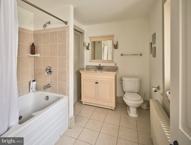 3837 Curly Hill Rd, Doylestown, PA 18902 - bathroom featuring shower / tub combo, radiator, toilet, vanity, and tile patterned flooring