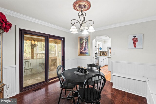 dining room featuring wood finished floors and wainscoting
