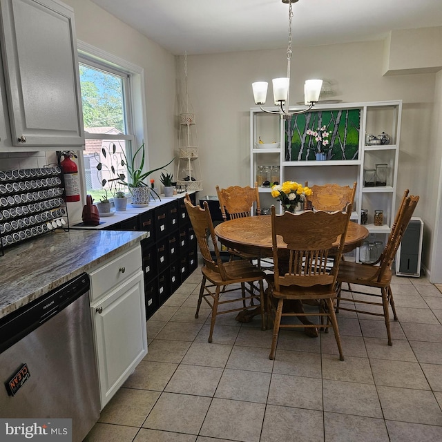 110 Harwich St, Browns Mills, NJ 08015 - dining room with light tile patterned floors and a chandelier