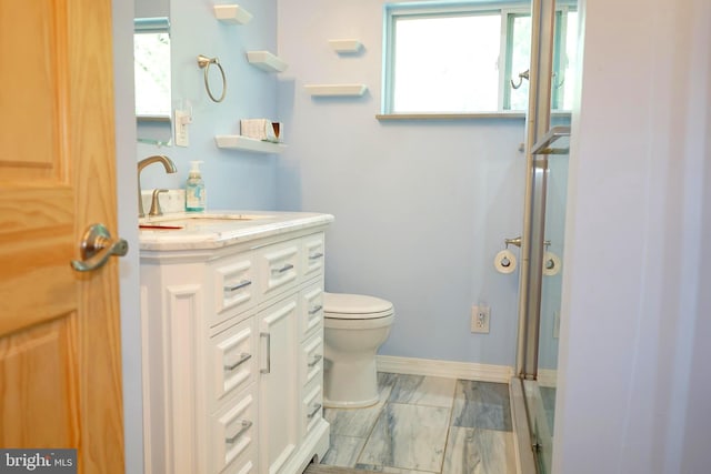 360 Haverford Ave, Wenonah, NJ 08090 - bathroom with toilet, baseboards, marble finish floor, and vanity