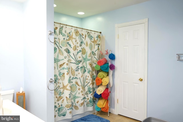 360 Haverford Ave, Wenonah, NJ 08090 - full bath featuring recessed lighting, tile patterned floors, and a shower with shower curtain
