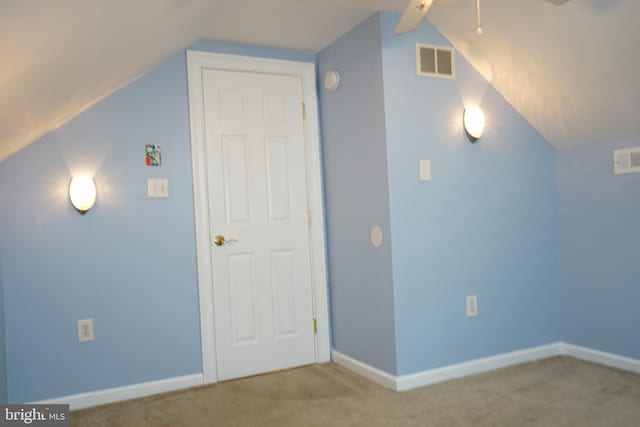 360 Haverford Ave, Wenonah, NJ 08090 - bonus room featuring visible vents, baseboards, ceiling fan, carpet, and vaulted ceiling