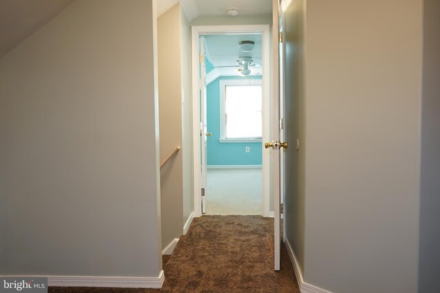 360 Haverford Ave, Wenonah, NJ 08090 - hallway with dark colored carpet, baseboards, and an upstairs landing