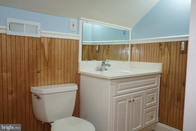 360 Haverford Ave, Wenonah, NJ 08090 - bathroom featuring visible vents, wooden walls, toilet, and vanity