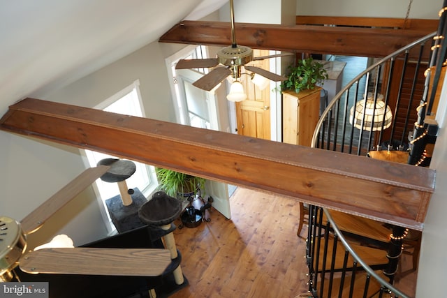 360 Haverford Ave, Wenonah, NJ 08090 - details featuring ceiling fan, wood finished floors, and beam ceiling