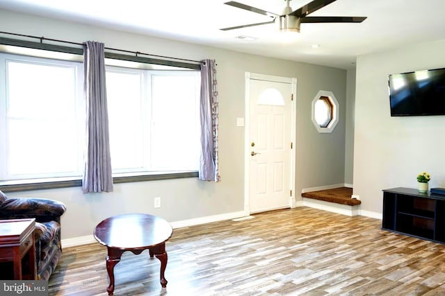 360 Haverford Ave, Wenonah, NJ 08090 - living room featuring baseboards, ceiling fan, and light wood-style flooring