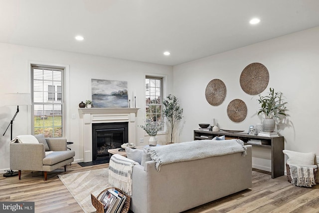 610 Greenbriar Path, Cochranville, PA 19330 - living area featuring light wood-type flooring, recessed lighting, and a glass covered fireplace