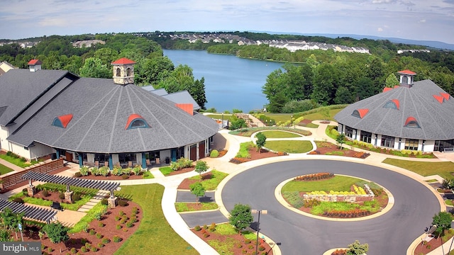 aerial view with a water view