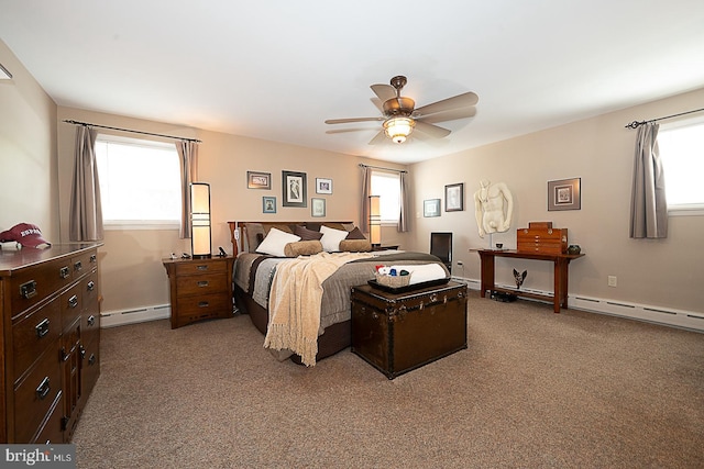 101 Andrea Rd, Cheltenham, PA 19012 - bedroom with baseboard heating, carpet, a ceiling fan, and baseboards
