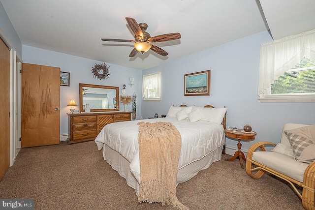 101 Andrea Rd, Cheltenham, PA 19012 - bedroom with carpet flooring, a baseboard radiator, and ceiling fan