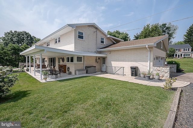 101 Andrea Rd, Cheltenham, PA 19012 - rear view of property featuring brick siding, a lawn, and a patio area