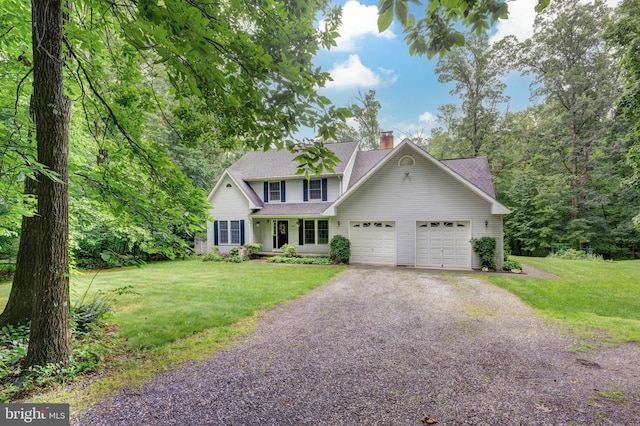 2744 Church Ln, Taneytown, MD 21787 - view of front of property featuring driveway, a garage, a front yard, a chimney, and roof with shingles