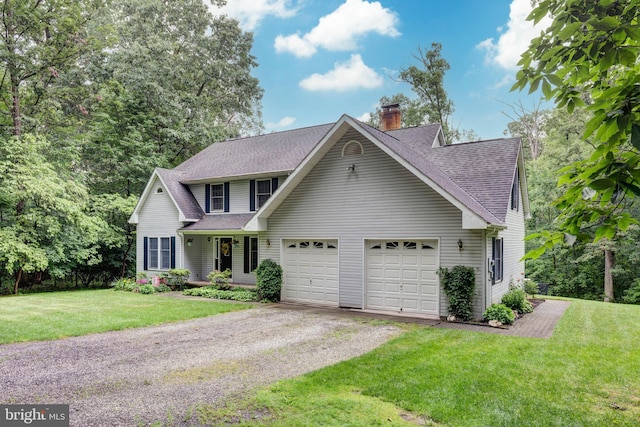 2744 Church Ln, Taneytown, MD 21787 - traditional home with driveway, a garage, a chimney, and a shingled roof